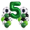 Detailed set of soccer theme balloons with green number five and black and white patterns - Number 5 Set