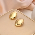 Oval 18K gold-plated stainless steel studs with mirror finish on jewelry tray - EH117-Shiny Oval