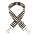 Close-up of adjustable woven canvas strap with olive green stripes and gold hardware - Army Green
