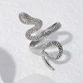 Adjustable silver snake ring in stainless steel with hammered texture detail - Steel Color Hammered Style (JR011)