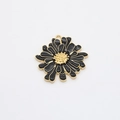 Detail showing a black enamel daisy flower pendant with gold plating for jewelry making - Black