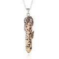 Dalmatian jasper hexagonal prism pendant with vintage silver flower carving on chain - Dalmatian Jasper