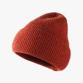 Classic burnt orange ribbed knit beanie for winter with wide fold-over cuff design - Rust red
