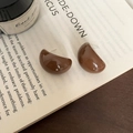 Brown resin C-shaped stud earrings with glossy finish on a vintage book background - Dark Brown-Bean Studs (31#)