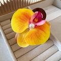 Exquisite orchid claw clip in yellow and pink gradient with a white pearl accent - 72# Claw Clip - Yellow - Tortoiseshell Orchid Style