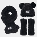 Dreiteiliges schwarzes Winter-Strickset mit Pompons, dickem Schal und Handschuhen - Schwarz