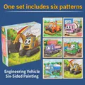 3D wooden block puzzle with nine cubes and six diverse construction vehicle patterns - 9 Grains - Construction Vehicles