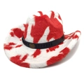Sombrero de vaquero occidental con patrón de vaca roja de felpa y emblema de toro - M (56-58cm) / Copa Plana / Rojo