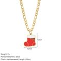 Christmas stocking pendant necklace in gold stainless steel with red and green enamel - Sock (G7)