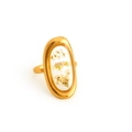Adjustable gold ring featuring an oval resin top with white dried flowers and gold foil - Adjustable Open / White Dried Flower and Gold Sequin Style (R1102)