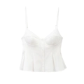 Dettaglio del top bianco a spalline sottili con bottoni frontali e vita a pieghe - XS / Top / Bianco