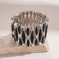 Bracciale elastico con strass, pietre nere a forma di rombo e cornice in lega d'argento - Nero