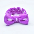 Soft purple coral fleece headband with white polka dots and a large decorative bow - Purple White Polka Dot