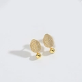 Elegante 18K vergoldete Blatt-Ohrstecker mit Zirkon-Pavee und glattem Perlenanhänger - Ellipse / Gold