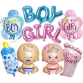 Blue and pink baby shower balloon set featuring foil bottles and footprints decor - Boy & Girl Style 1