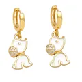 Chic golden Snoopy style dog earrings with white enamel and sparkling zircon details - Style D-White Cartoon Dog
