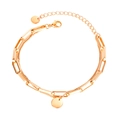 Elegant rose gold double-layer bracelet with paperclip chain and smooth round charms - Rose Gold Plated