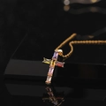 Cross necklace with multicolored rectangular zircons in a gold-plated setting - Gold Colorful Square Zircon (款式60)