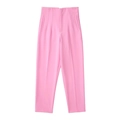 Women's high-waisted pink dress pants with pleated front and wide leg silhouette - XS / Light Pink