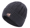 Men's black ribbed knit beanie with warm fleece lining and gold leaf embroidery - Black (Hat Only)