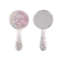 Pink glitter liquid sand hairbrush and hand mirror set with transparent casing - Pink (Handheld Mirror)