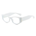 Fashionable white thick-framed cat-eye sunglasses with transparent lenses and gold accents - White Frame