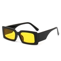 Retro rectangle sunglasses with black thick frames and bright yellow transparent lenses - Black Frame Transparent Yellow Lens