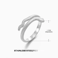 Adjustable silver stainless steel snake ring with textured scale pattern finish - Snake Style (ZN133S)
