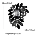 Fashion alloy brooch with black oval glass crystal and rhinestones, size 6.2cm by 5.4cm - Gunmetal
