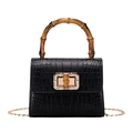 Elegant black jelly bag with crocodile texture and bamboo handle and golden chain - Black