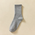 Japanese style loose gray crew socks with ribbed cotton knit texture for women - One Size / Solid Gray