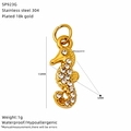Detailed view of an 18k gold plated seahorse pendant with rhinestones and size markings - Gold Seahorse Style (SP923G)