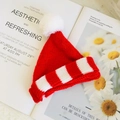 Miniature red and white striped knit Christmas hat with white pompom for 20cm plush dolls - For 20cm Doll / Red and White Striped Xmas Hat