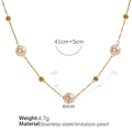 Elegante goldene Edelstahlhalskette mit hellchampagnerfarbenen Kunstperlen und 41cm Kette - Hellrosa Perle Gold
