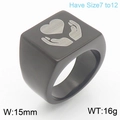 Black matte stainless steel square signet ring featuring heart and hands engraving - US 7