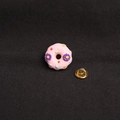 Pink resin donut brooch with purple flowers and colorful sprinkles on dark fabric - Pink Purple Flower Style (A913)