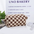 Borsa cosmetica in maglia a scacchi marrone scuro e crema con cerniera e maniglia - Quadri Kaki