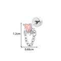 Pink heart-shaped zircon piercing earring with star decoration and silver chain drop - Heart Chain Style (902-6# Silver)