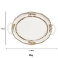 Detail view of oval white resin jewelry tray with gold trim and size dimensions 11.6x7.8cm - European White Model 02