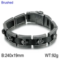 Men's retro skull punk bracelet made of black leather and brushed silver steel - Skull Embossed Metal and Leather Combination Style / 19x240mm(KB79350-BD)