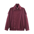 Burgundy stand-collar jacket with zip-up design and shoulder straps in a minimalist style - XS / Burgundy