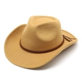 Vue en angle d'un chapeau de cowboy en feutre kaki avec ruban tressé en cuir brun - M (56-58cm) / Chameau