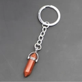 Red jasper hexagonal column stone keychain pendant with silver metal ring and chain - Red Jasper