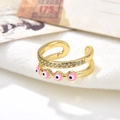 Gold double-layered open ring with pink evil eye accents and sparkling cubic zirconia - Pink Eye Style