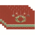 Set of 4 Christmas placemats featuring green holly wreaths and red berry decorations - Style 15