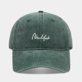 Détail de la broderie New York blanche sur casquette de baseball en coton vert délavé rétro - Vert Foncé