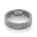 Silver woven dragon bone bracelet with wide polished magnetic rectangular buckle - Polished Silver Style (KB143655-KFC)