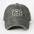Ricamo dettagliato della scritta DOG MOM e zampa su cappello in cotone grigio scuro - Taglia unica / Verde Militare