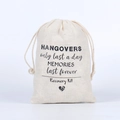 Beige cotton linen drawstring hangover kit bag with black recovery kit typography - Heart Rose Flower / 10*15cm