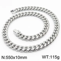 Chaîne cubaine homme en acier inoxydable poli 10mm de large avec fermoir carré robuste - 10mm x 550mm(KN232893-ZZ)